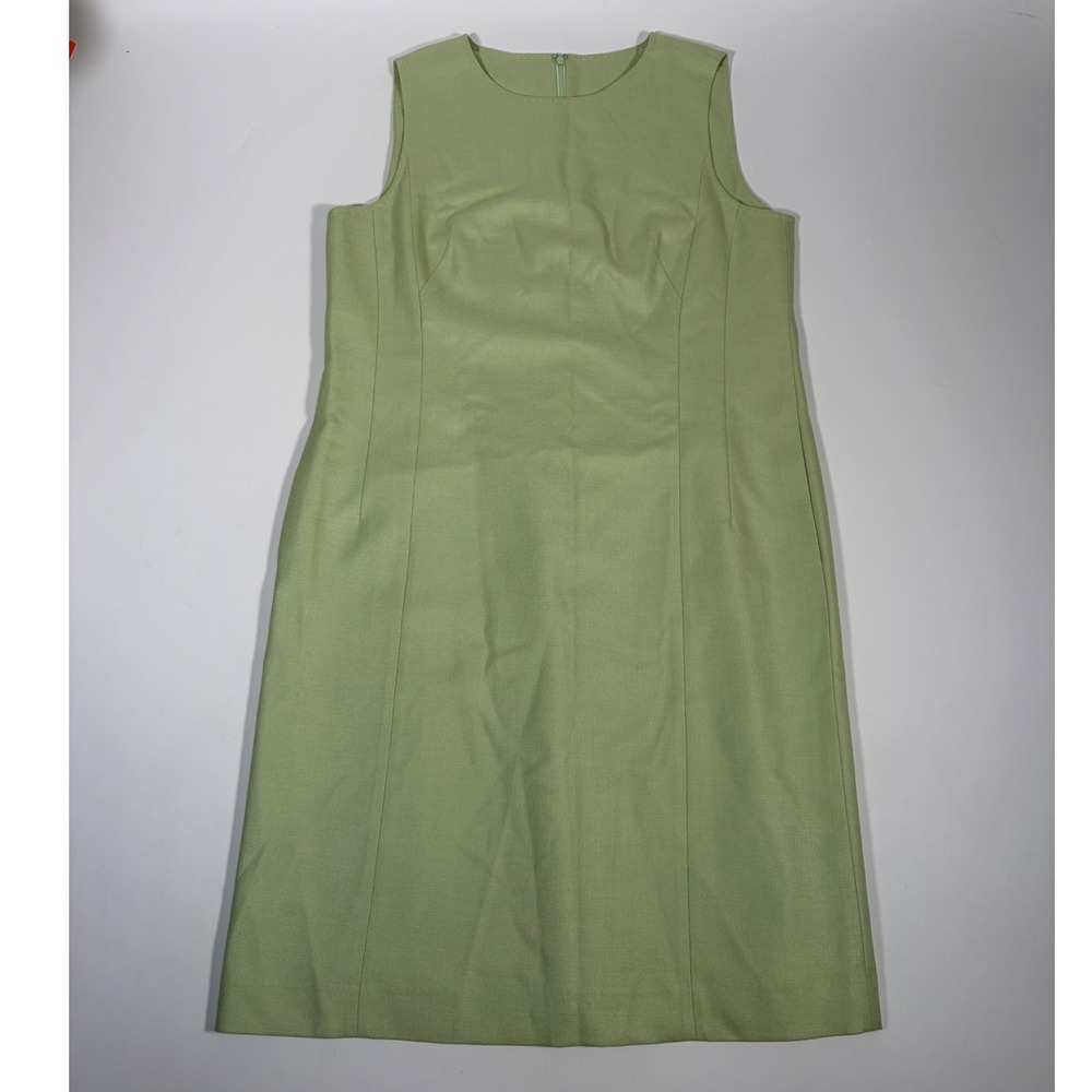 Lafayette 148 Green Tussah Silk Wool Sheath Dress Sleeveless Quiet Luxury - Picture 2 of 7